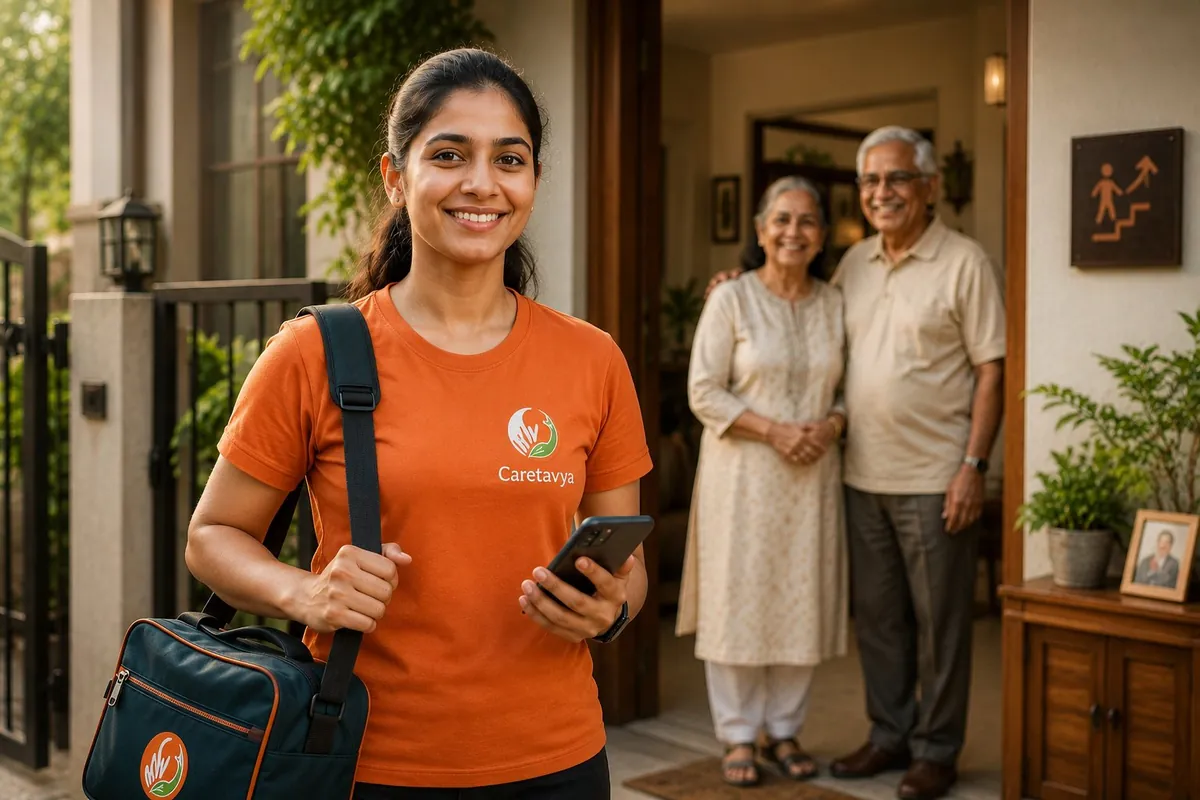 Caretavya care partner sharing a high-five with a happy elderly man at home